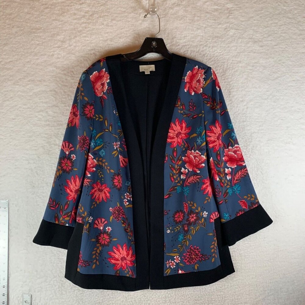 Loft Womens Long Sleeve Kimono Style Open Front Floral Blazer Jacket Size M 9227